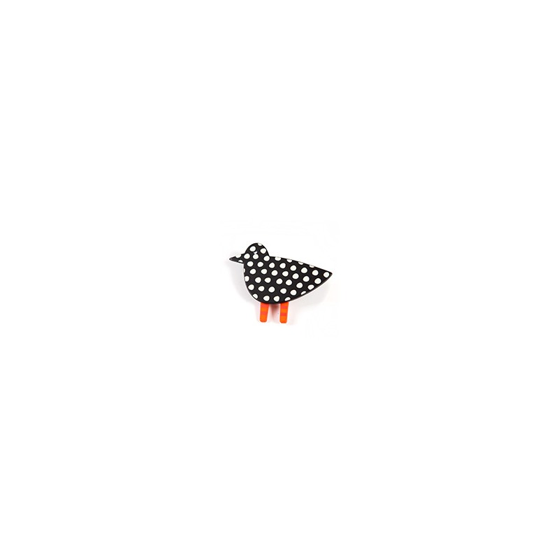 Bird, black w white medium dots, red legs w orange stripes