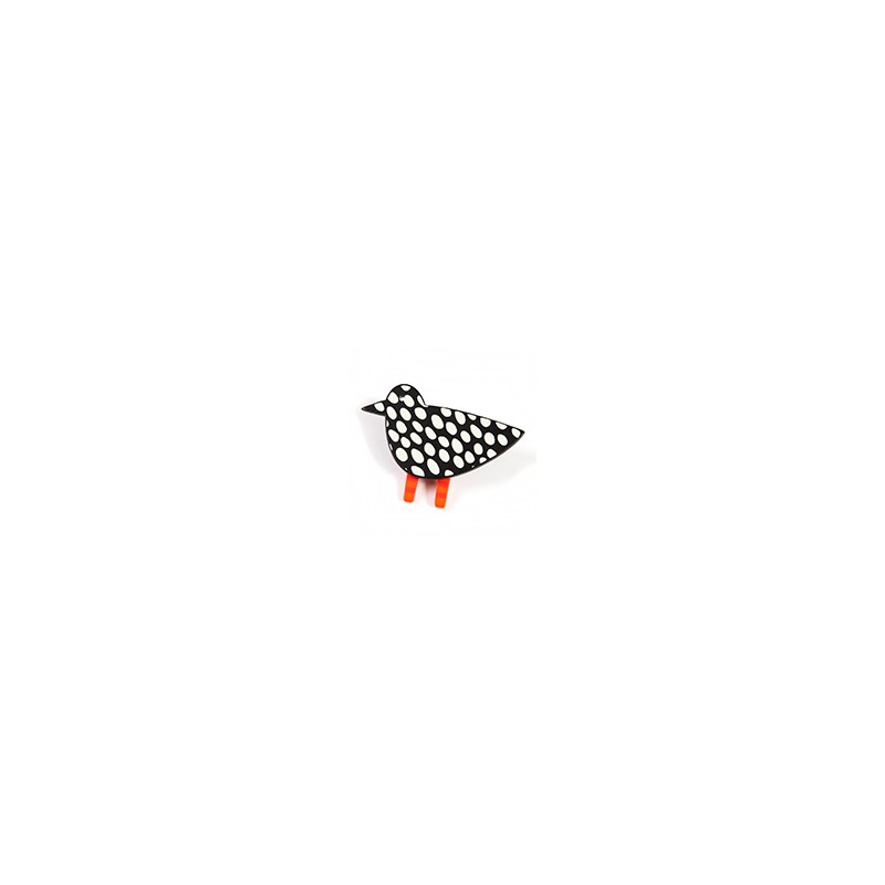 Bird, black w white large dots, red legs w orange stripes