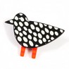 Bird, black w white large dots, red legs w orange stripes
