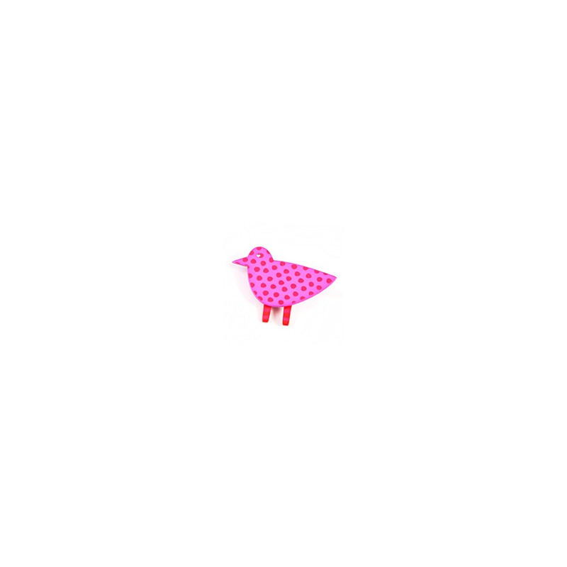 Bird, pink w red medium dots, red legs w orange stripes