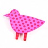 Bird, pink w red medium dots, red legs w orange stripes