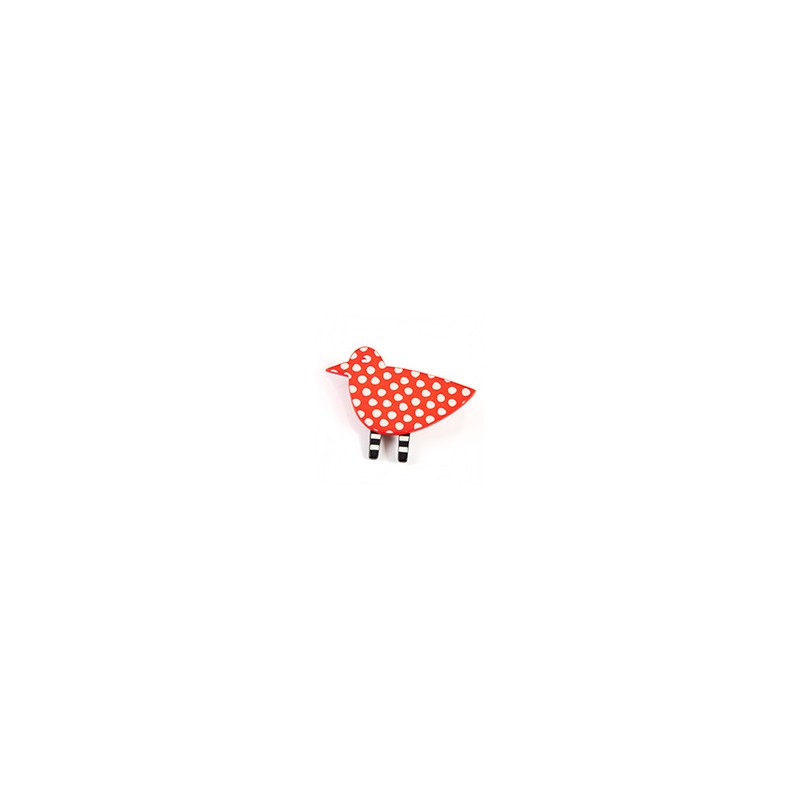 Bird, red w white dots, black legs w white stripes