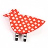 Bird, red w white dots, black legs w white stripes