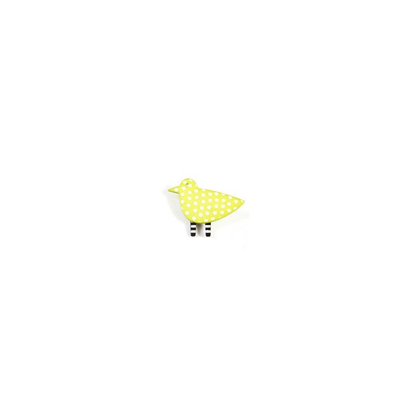 Bird, yellow w white dots, black legs w white stripes