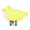 Bird, yellow w white dots, black legs w white stripes