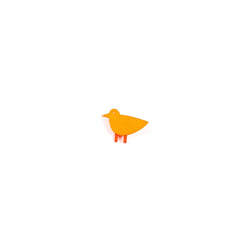Bird, orange w red dots, red legs w orange stripes