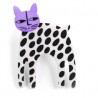Cat, long, white w black dots, light purple head