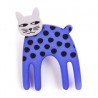 Cat, long, blue w black dots, white head