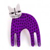 Cat, long, purple w black dots, white head