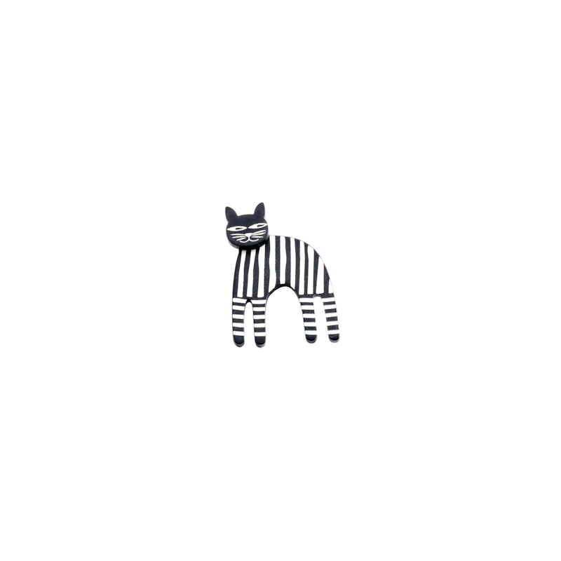 Cat, long, black w white stripes, black head