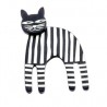Cat, long, black w white stripes, black head