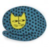 Cat, round, blue with black dots, yellow head