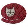 Cat, round, brown with black dots, grey head