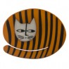 Cat, round, brown with black stripes, grey head