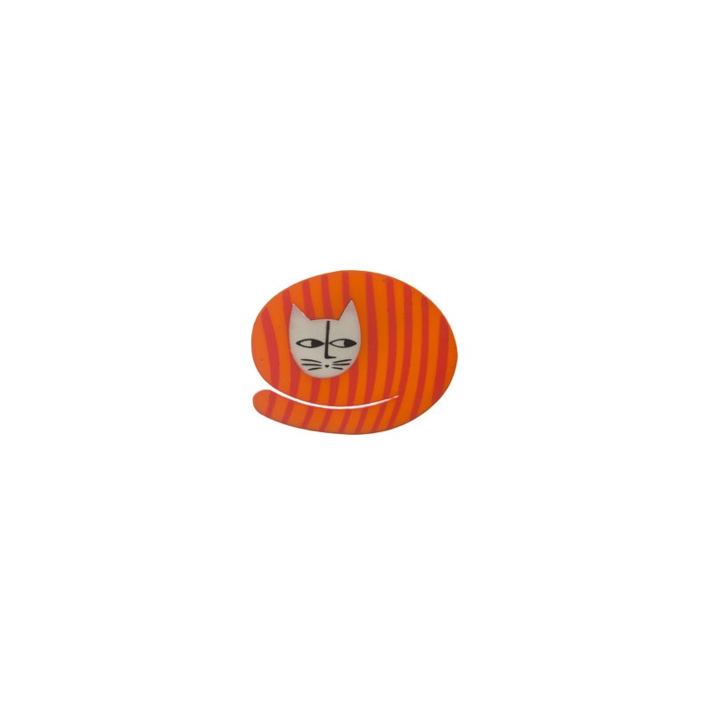 Kat, rund, orange m røde striber, grå hoved