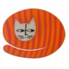 Cat, round, orange with red stripes, grey head