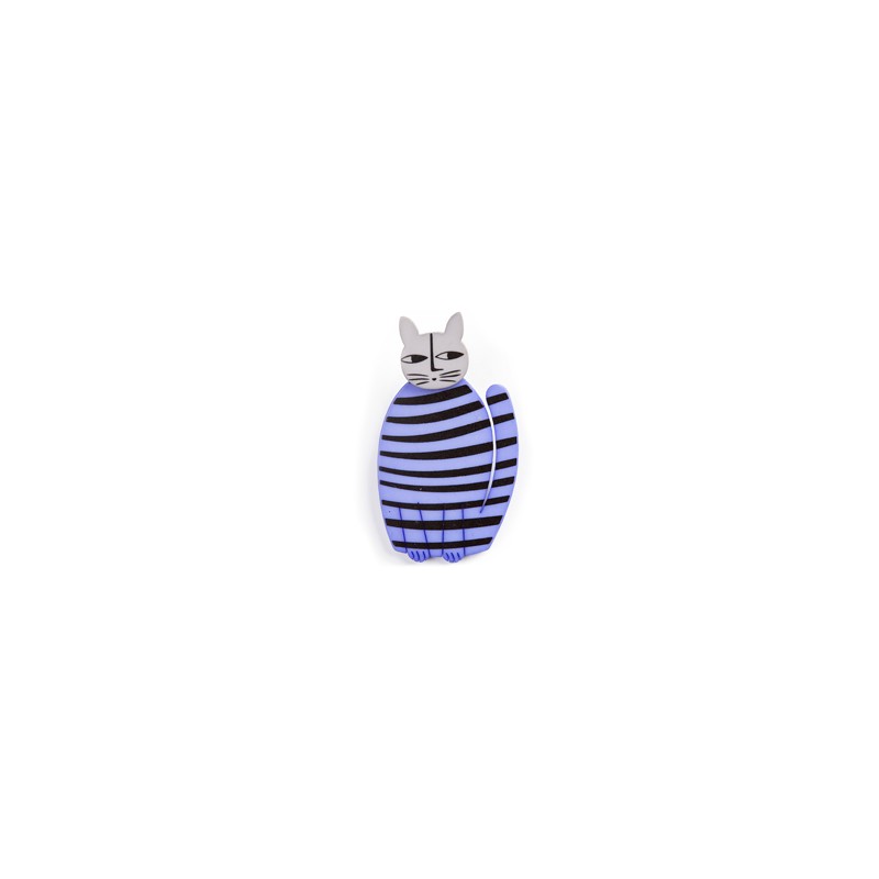 Cat, sitting, lavender with black stripes, grey head