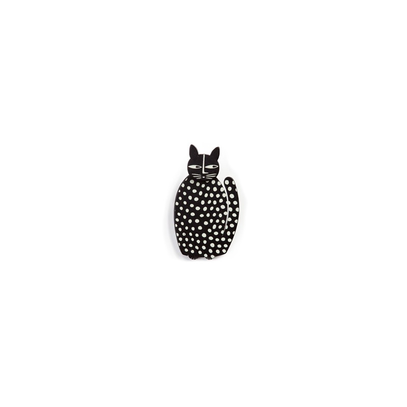 Cat, sitting, black with white dots, black head