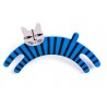 Cat, jumping, blue with black stripes, white head
