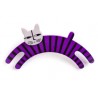 Cat, jumping, purple with black stripes, grey head