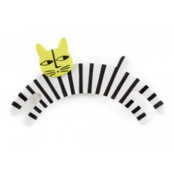 Kat, springende, hvid m sorte striber, grøn hoved