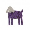Dog, hanging ears, purple w black dots, grey head