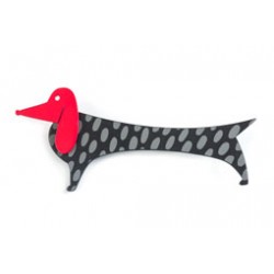 Dachshund, black with grey big dots, red head