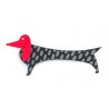 Dachshund, black with grey big dots, red head
