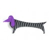 Dachshund, black with grey stripes, purple head