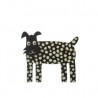 Dog, short ears, black w grey dots, black head