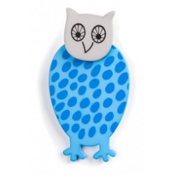 Owl, blue with dots, grey head