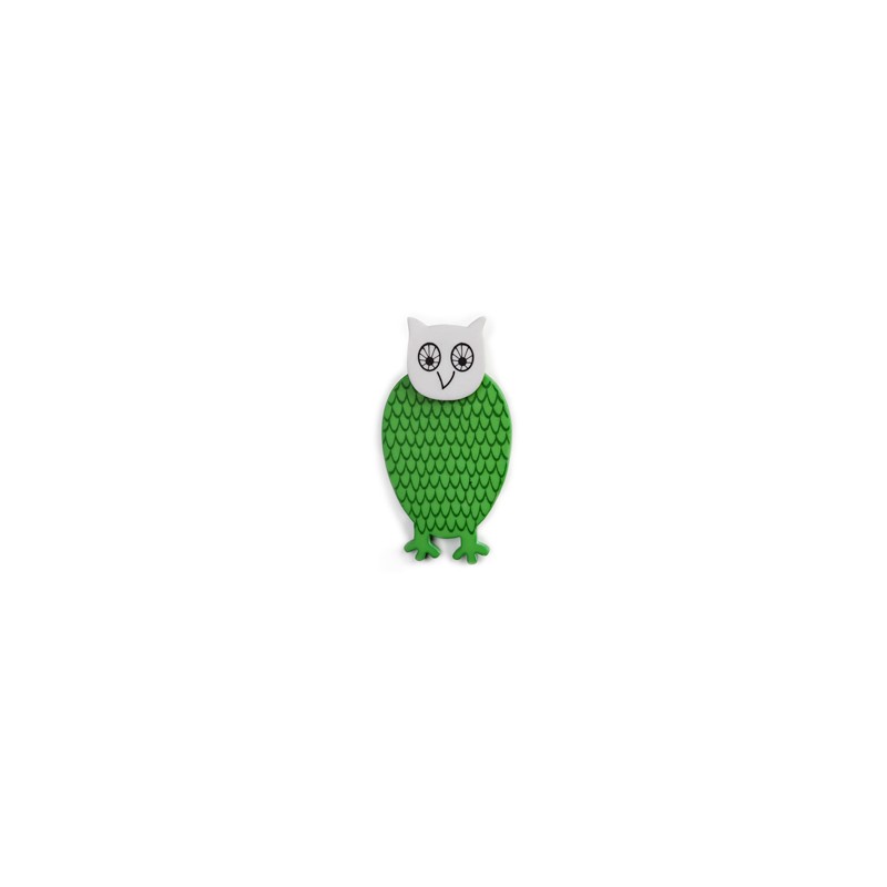 Owl, green with dots, grey head