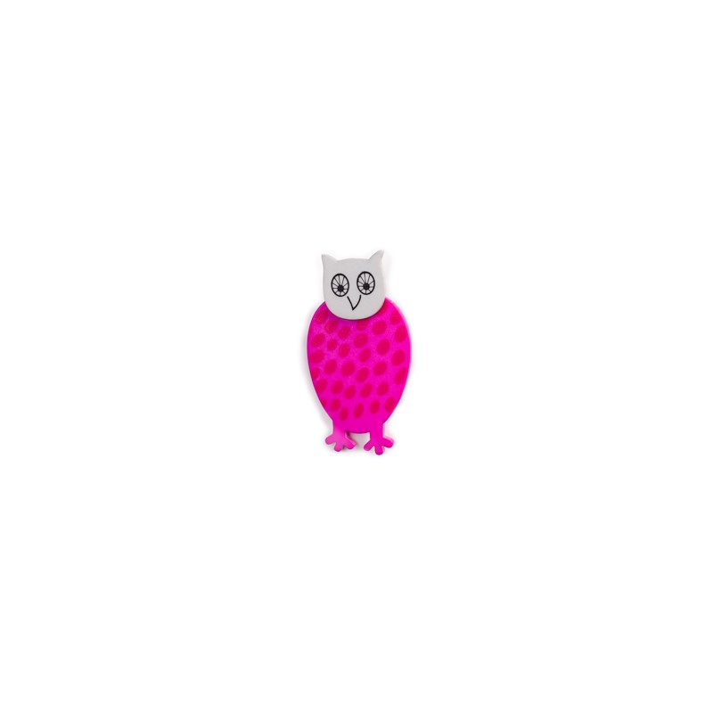 Owl, pink with dots, grey head