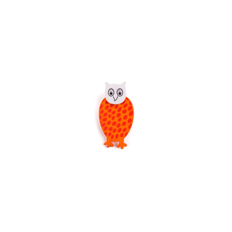 Owl, orange with dots, grey head
