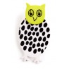 Owl, white with black dots, green head