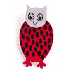 Ugle, rød m sorte prikker,...