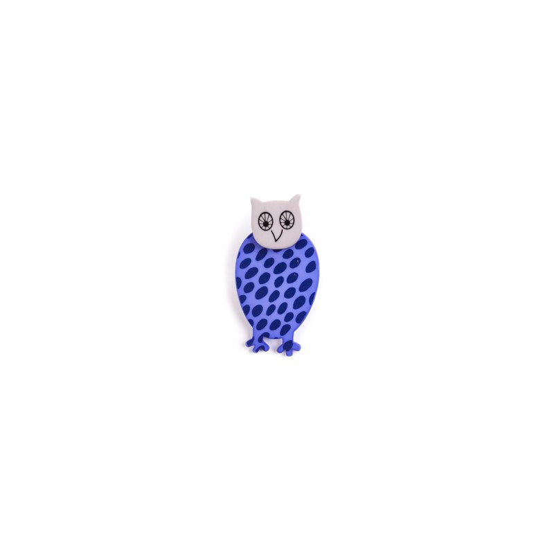 Owl, blue with dots, grey head