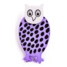 Owl, light purple with black dots, grey head