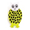 Owl, yellow w black dots, white head