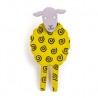 Sheep, front, yellow w black twirl, grey head