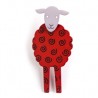 Sheep, front, red w black twirl, grey head