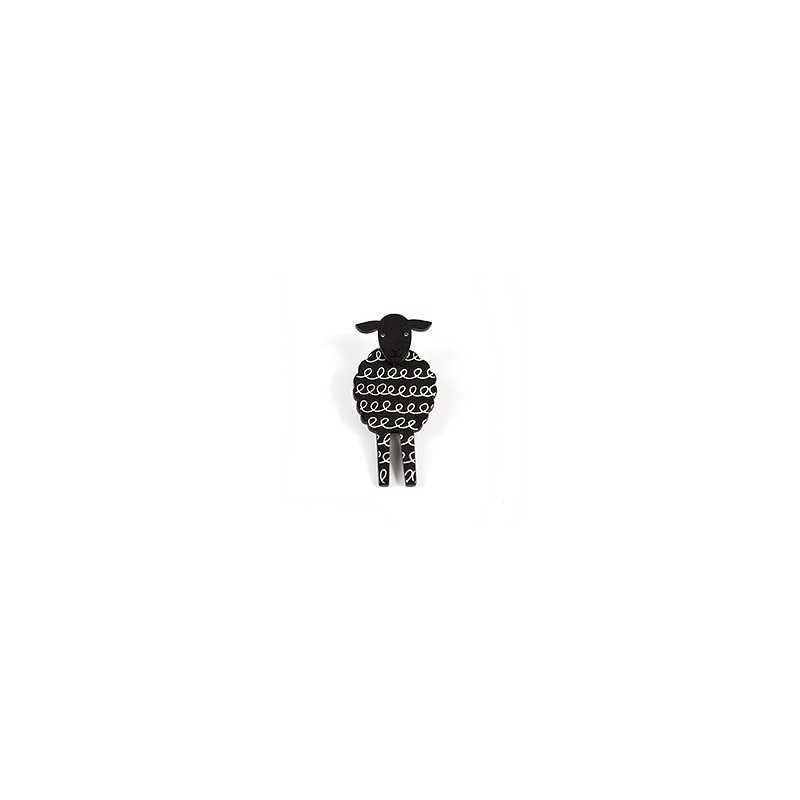 Sheep, front, black with white twirl, black head