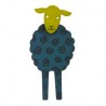 Sheep, front, blue w black twirl, green head
