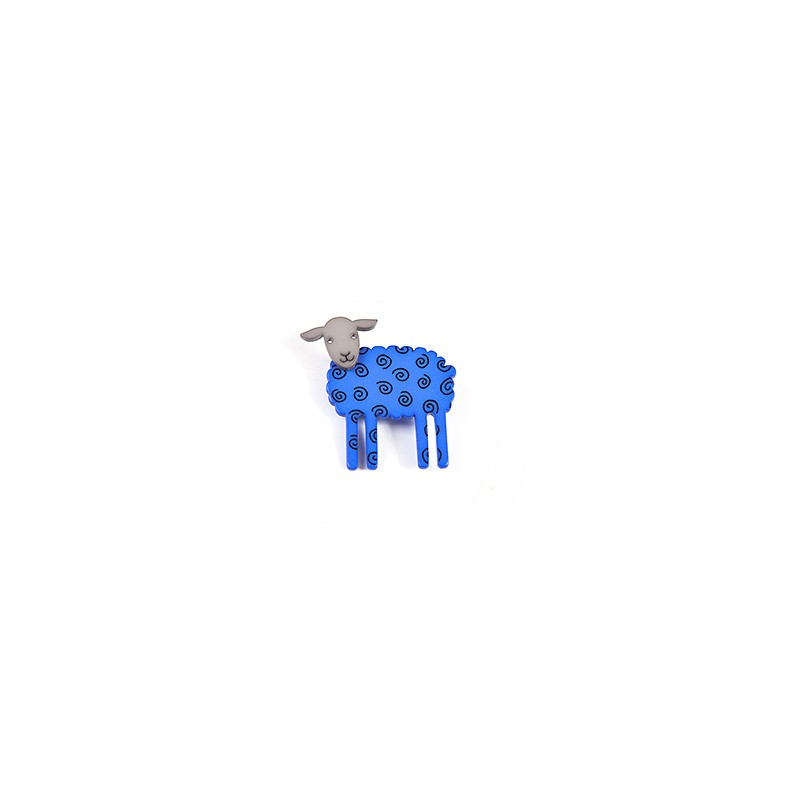 Sheep, side, blue with black twirl, grey head
