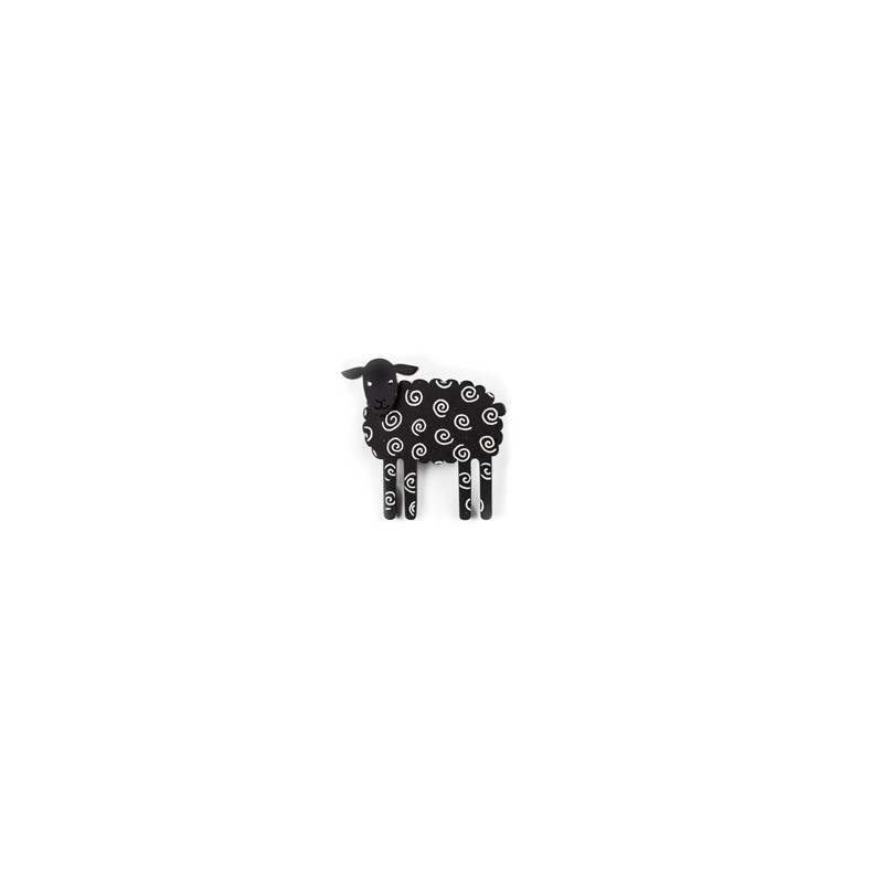 Sheep, side, black with white twirl, black head