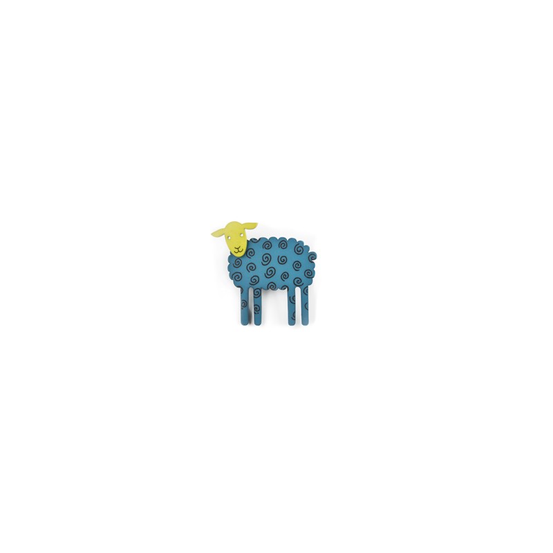 Sheep, side, blue w black twirl, green head