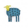 Sheep, side, blue w black twirl, green head