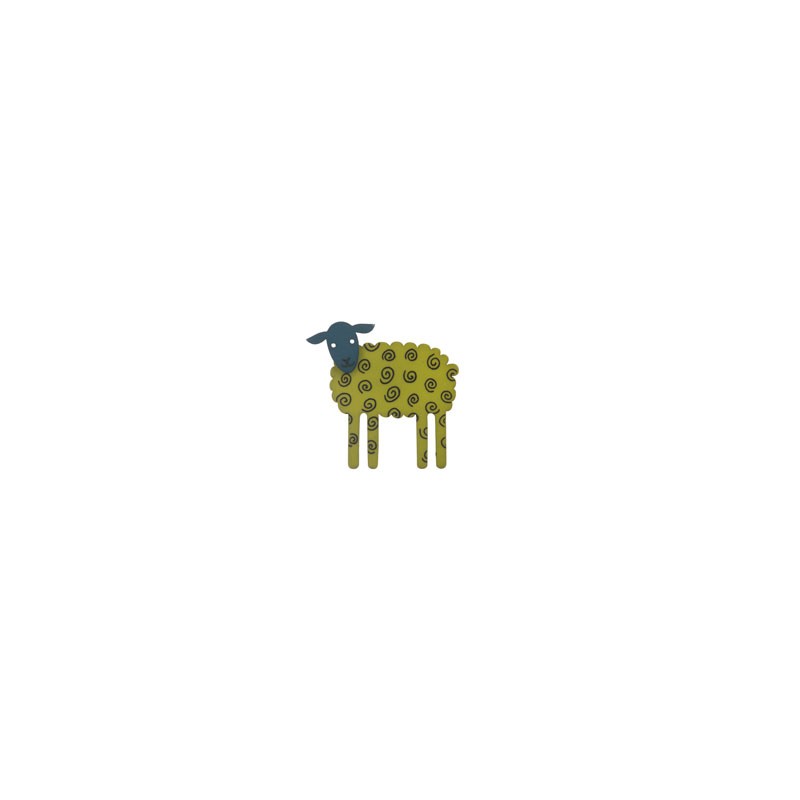 Sheep, side, green w black twirl, blue head