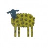 Sheep, side, green w black twirl, blue head