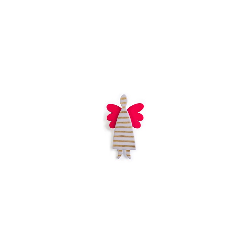 Angel, white with gold stripes, red wings